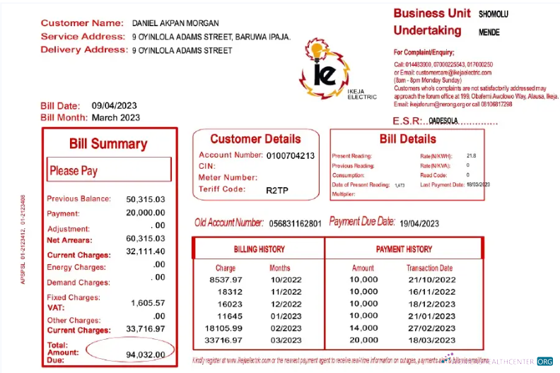 download download NIGEIA IKEJA utility bill Word and PDF template PDF template PDF template